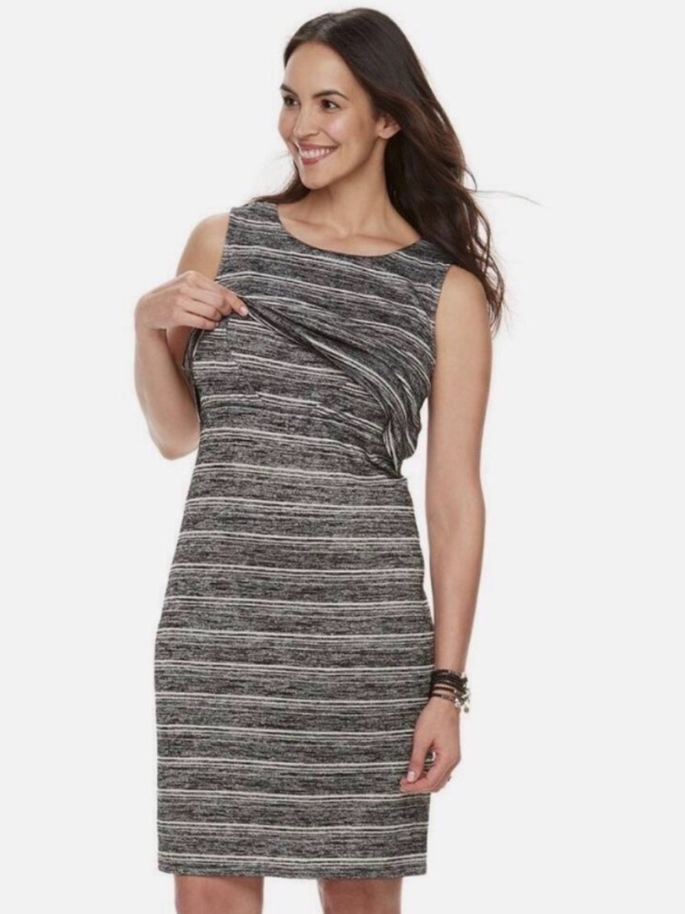 A:Glow Maternity Nursing Striped Gray Stretchy Knit Sleeveless Tank Dress NWT